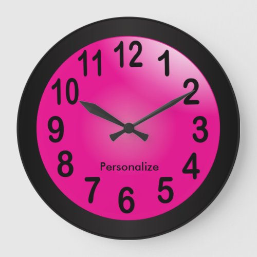 Hot Pink and Black Print Large Clock