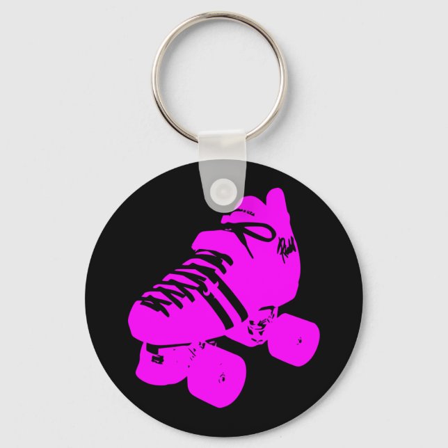 Hot Pink and Black Roller Skate Design Apparel Keychain (Front)