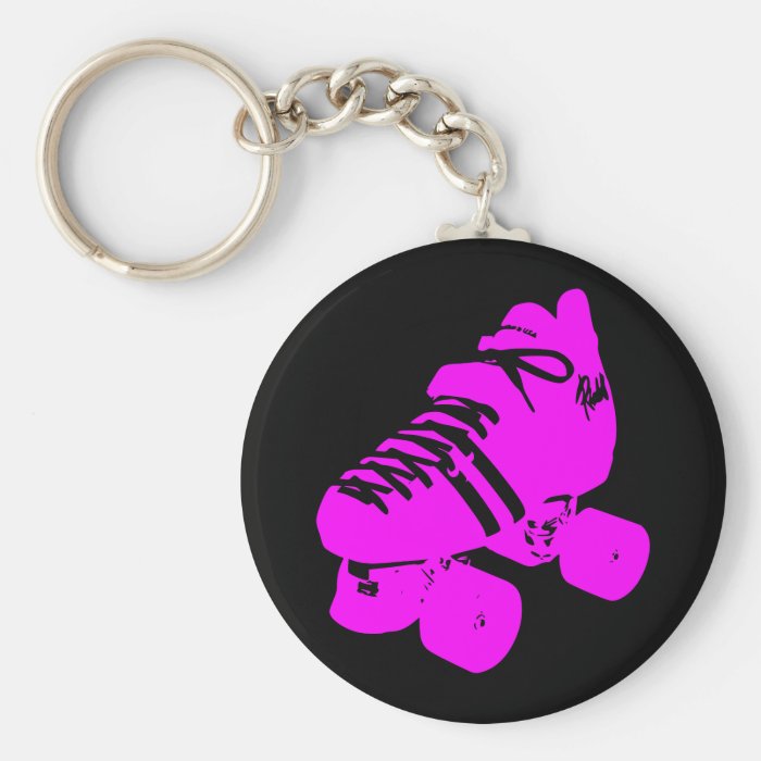 Hot Pink and Black Roller Skate Design Apparel Key Chains