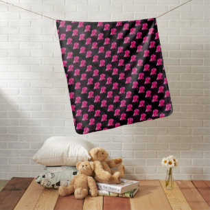 Hot Pink And Black Rose Pattern, Baby Blanket