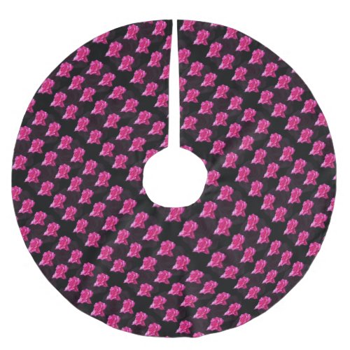 Hot Pink And Black Rose Pattern Brushed Polyester Tree Skirt