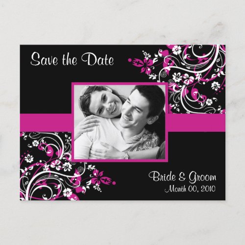 Hot Pink and Black Save the Date Photo Postcards