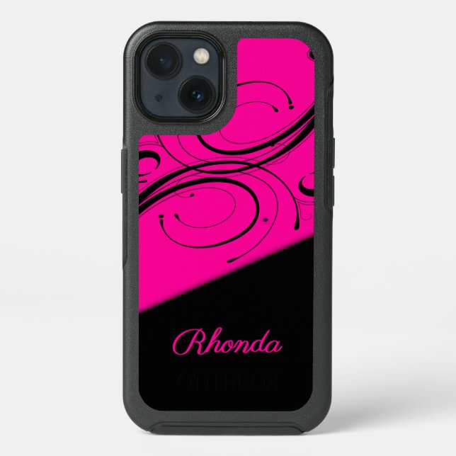 Hot Pink and Black Scroll Accent Personal Otterbox iPhone Case (Back)