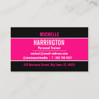 Hot Pink and Black Simple Modern Personal Trainer Business Card