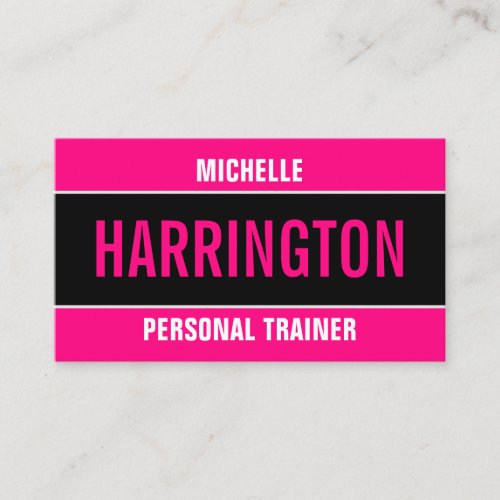 Hot Pink and Black Simple Modern Personal Trainer  Business Card