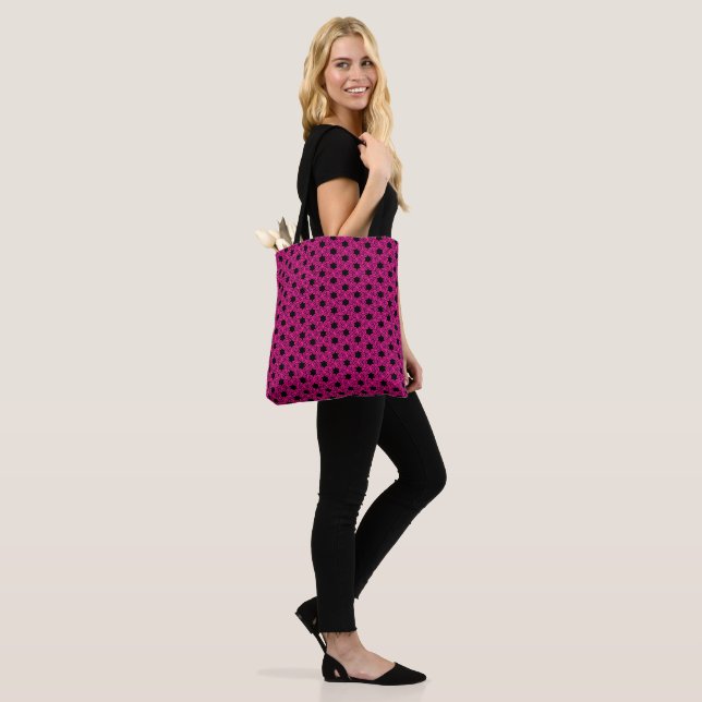 Hot Pink and Black Star Pattern Cute Tote Bag (On Model)