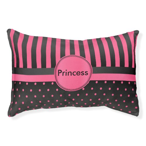 Hot Pink and Black Stripe Polka Dots Pet Bed