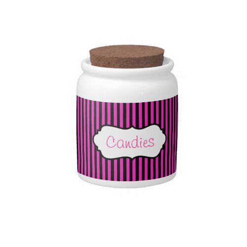 Hot Pink and Black Striped Candy Jar