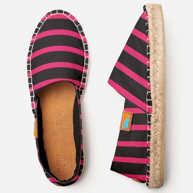 Hot Pink and Black Striped Lines Espadrilles (Side)
