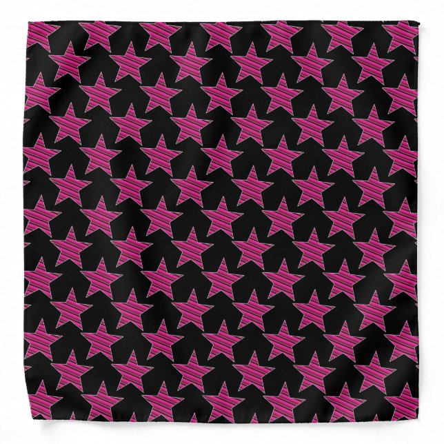 Hot Pink and Black Striped Stars Bandana (Front)
