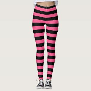 Hot Pink and Black Stripes Leggings