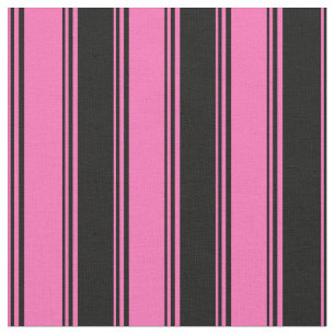 Hot Pink and Black Stripes Pattern Fabric