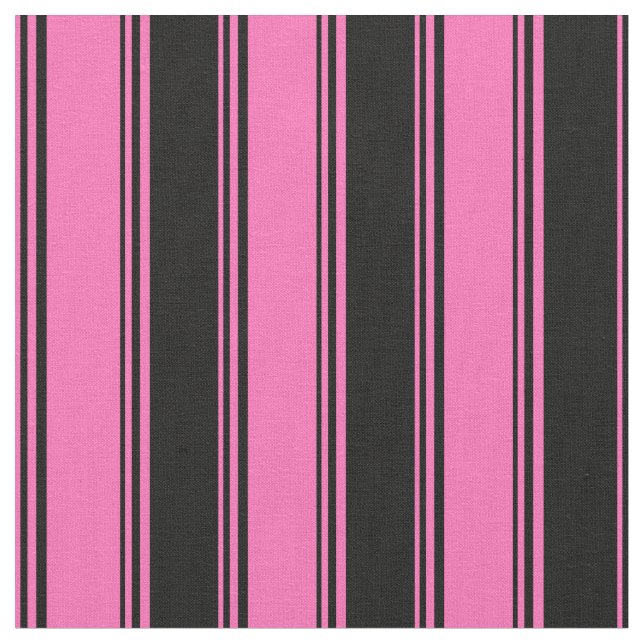 Hot Pink and Black Stripes Pattern Fabric (Close Up)