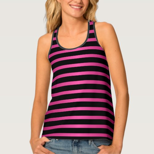 Hot Pink and Black Stripes Tank Top