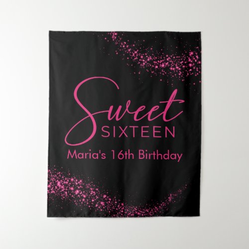 Hot Pink and Black Sweet 16 Backdrop