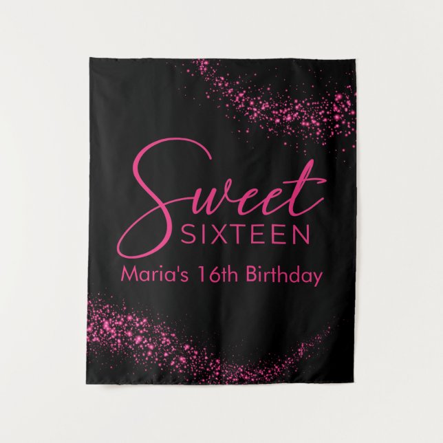 Hot Pink and Black Sweet 16 Backdrop (Front)
