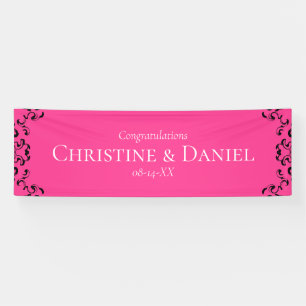 Hot Pink and Black Swirl Gothic Wedding Banner
