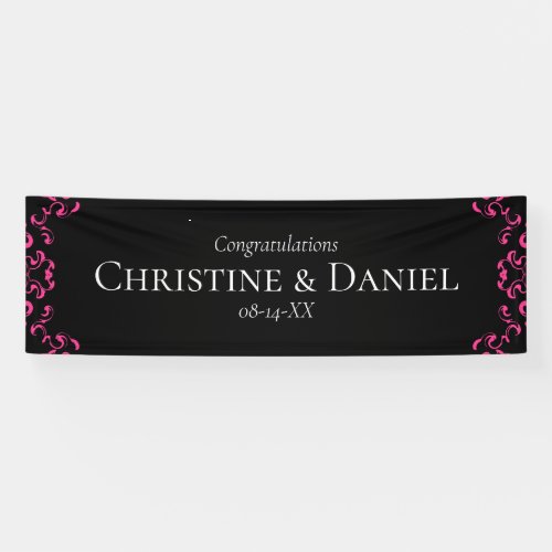 Hot Pink and Black Swirl Gothic Wedding Banner