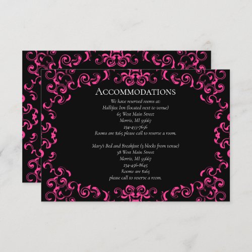 Hot Pink and Black Swirl Gothic Wedding Enclosure Card