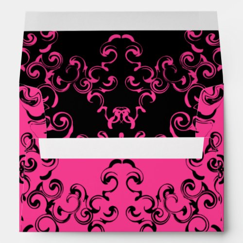 Hot Pink and Black Swirl Gothic Wedding Envelope