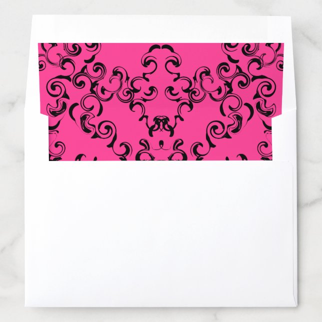 Hot Pink and Black Swirl Gothic Wedding Envelope Liner (In Envelope)