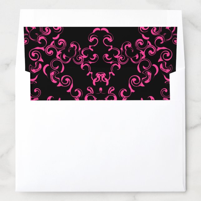 Hot Pink and Black Swirl Gothic Wedding Envelope Liner (In Envelope)