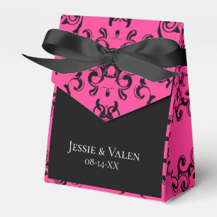 Hot Pink and Black Swirl Gothic Wedding Favor Boxes