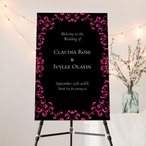 Hot Pink and Black Swirl Gothic Wedding Foam Board