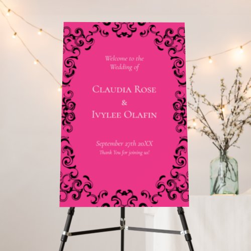 Hot Pink and Black Swirl Gothic Wedding Foam Board