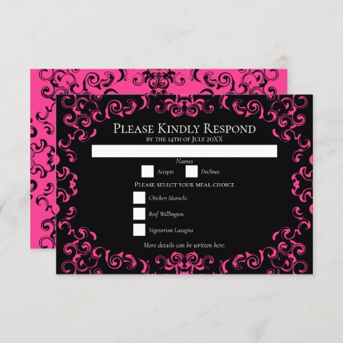 Hot Pink and Black Swirl Gothic Wedding Invitation