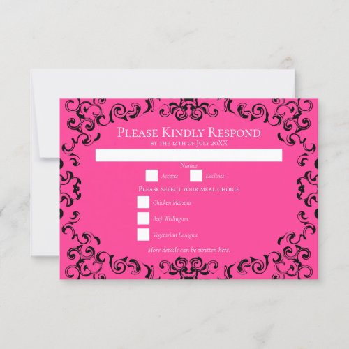 Hot Pink and Black Swirl Gothic Wedding Invitation