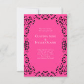 Hot Pink and Black Swirl Gothic Wedding Invitation (Front)