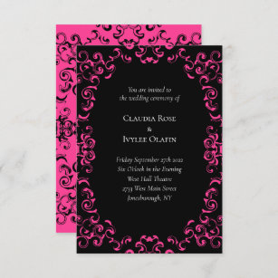 Hot Pink and Black Swirl Gothic Wedding Invitation