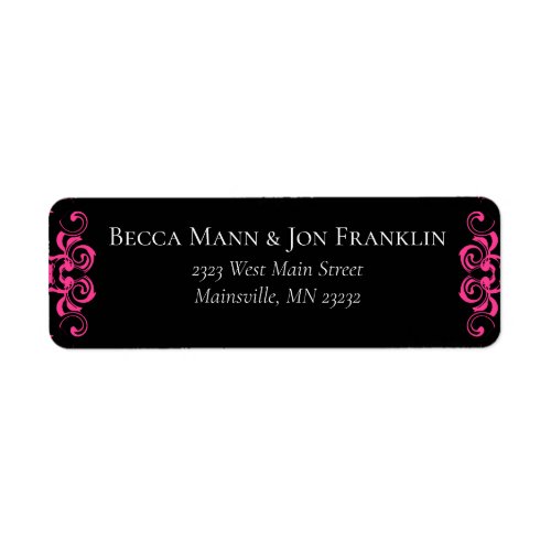 Hot Pink and Black Swirl Gothic Wedding Label