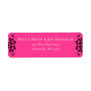 Hot Pink and Black Swirl Gothic Wedding Label