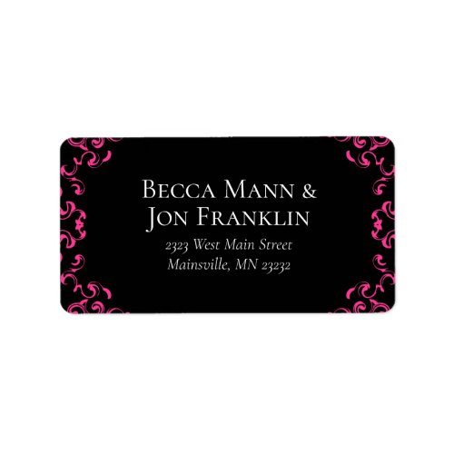 Hot Pink and Black Swirl Gothic Wedding Label