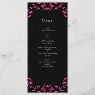Hot Pink and Black Swirl Gothic Wedding Menu