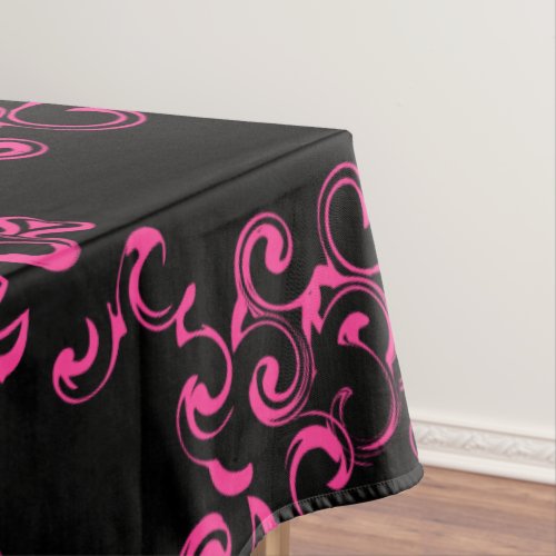 Hot Pink and Black Swirl Gothic Wedding Tablecloth