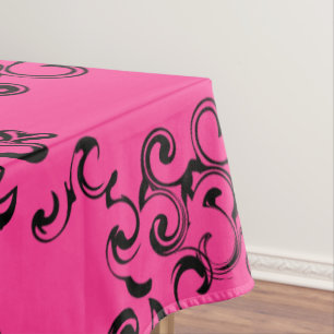 Hot Pink and Black Swirl Gothic Wedding Tablecloth
