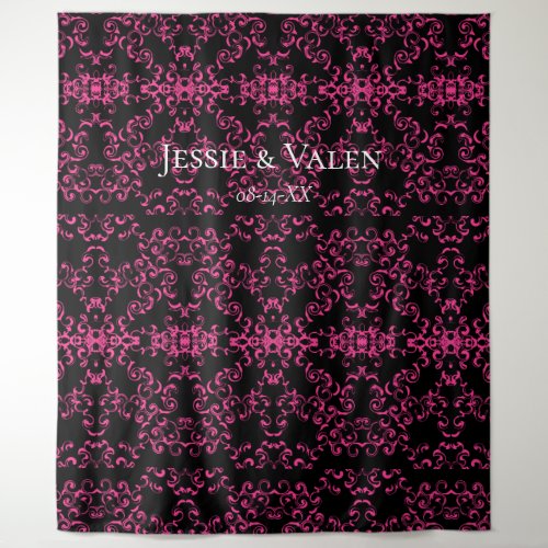 Hot Pink and Black Swirl Gothic Wedding Tapestry