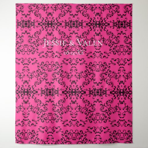 Hot Pink and Black Swirl Gothic Wedding Tapestry