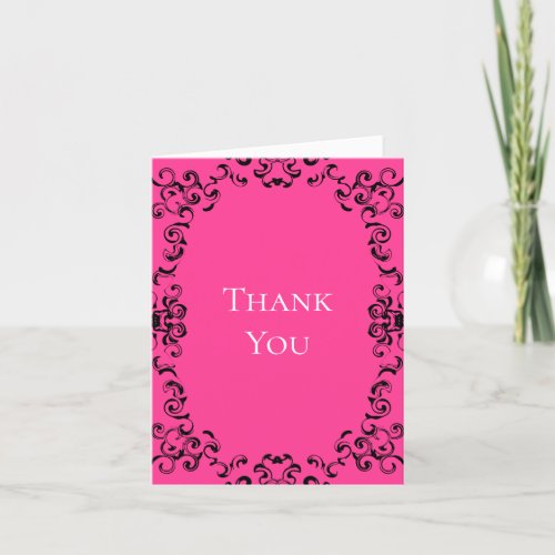 Hot Pink and Black Swirl Gothic Wedding Thank You Card