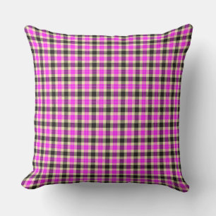 Hot Pink and Black Tartan Plaid Square Pillow
