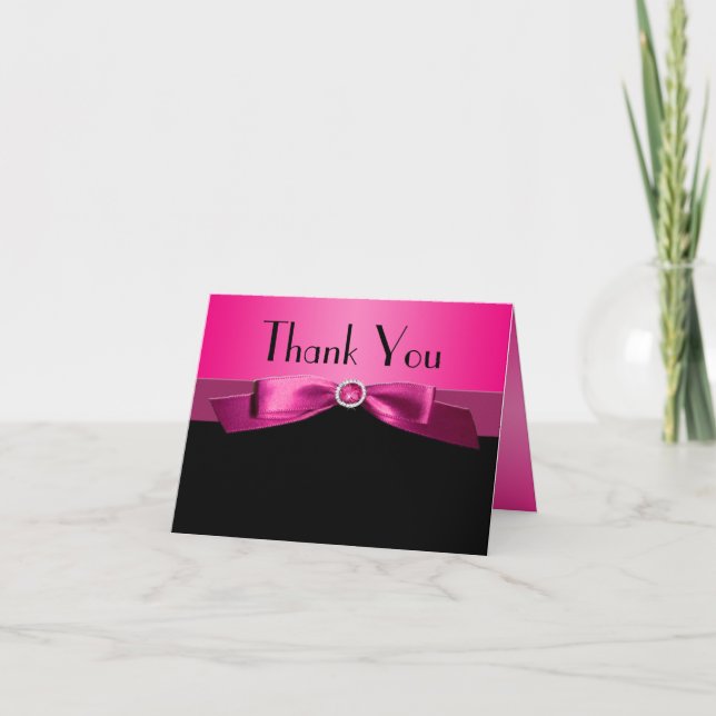 Hot Pink and Black Thank You Note Card (Front)