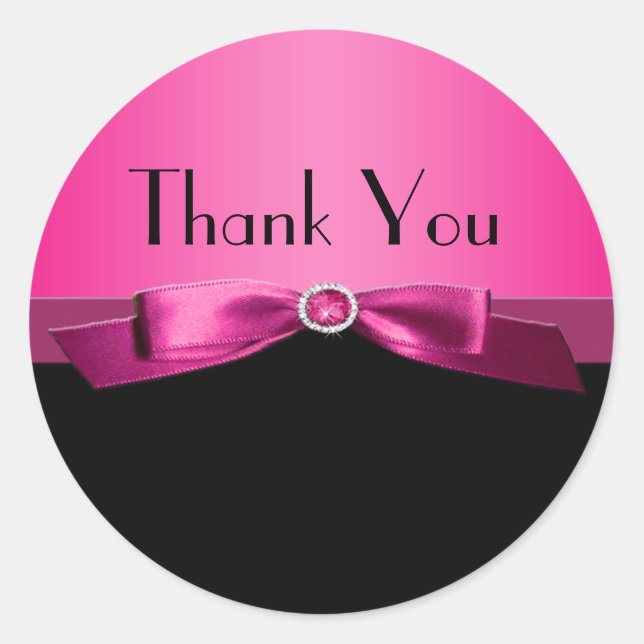 Hot PInk and Black Thank You Sticker (Front)
