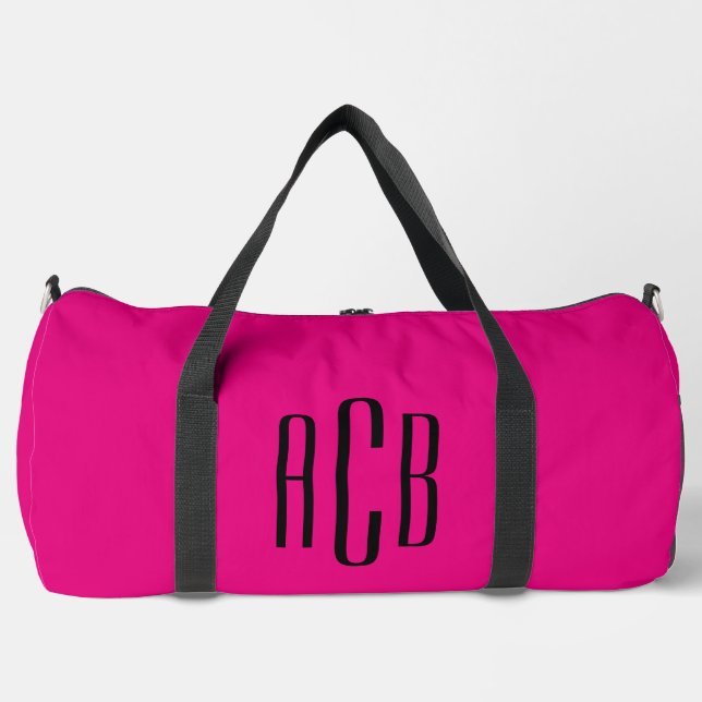 Hot Pink and Black Three Letter Monogram Duffle Bag (Front)