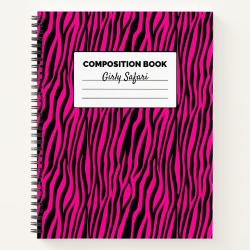 Hot Pink and Black Tiger Stripes Composition Notebook