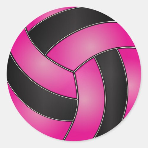 Hot Pink and Black Volleyball Classic Round Sticker