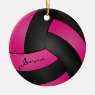 Hot Pink and Black Volleyball DIY Name Ceramic Ornament
