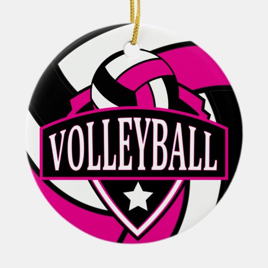 Hot Pink and Black Volleyball Logo Ceramic Ornament